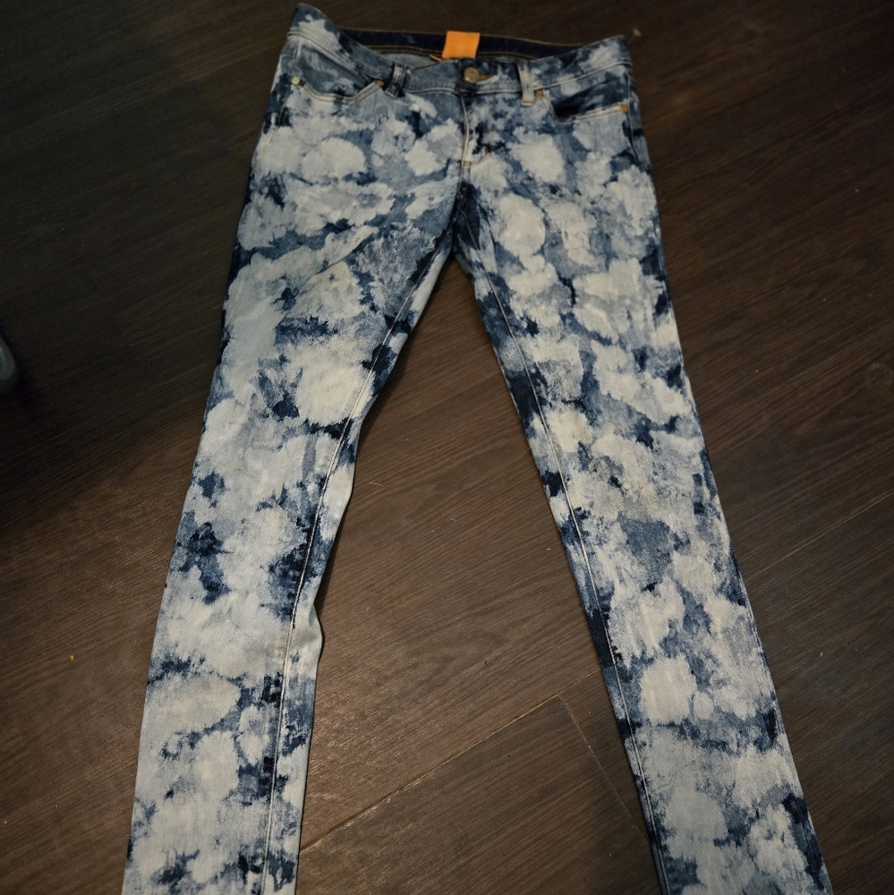 Tory Burch Jeans Women's Sz 27 Blue Tie Dye Low-Rise Super Skinny Leg Designer